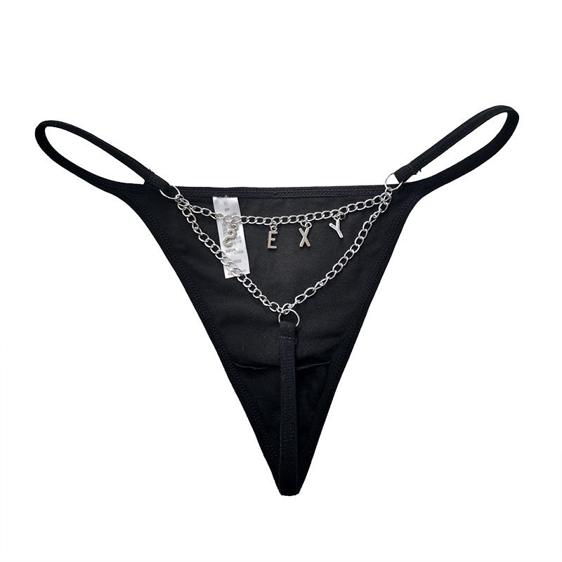 Chain V Pants Sexy Black Panties Women's Metal Thong