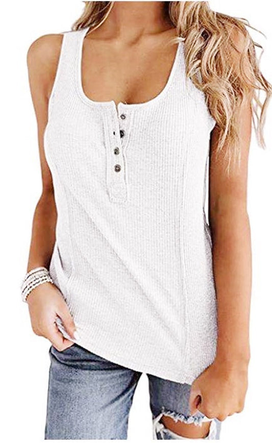 European And American New Hot Sale Solid Color Buttons Sleeveless Vest T-shirt Women's Clothing