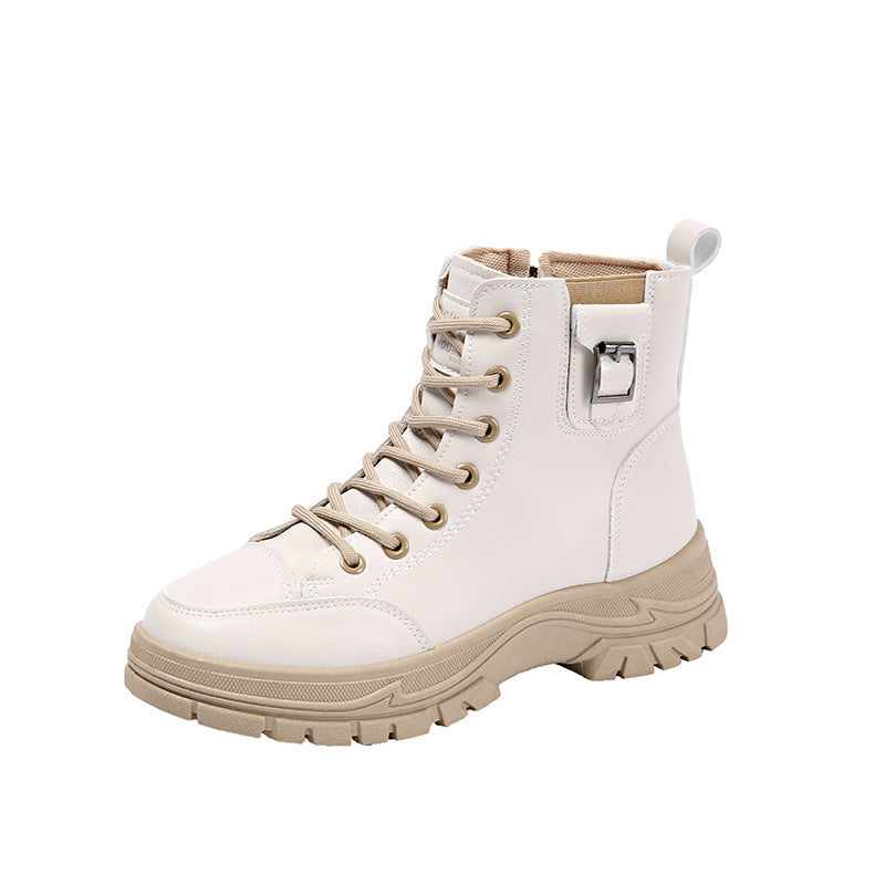 Women's Soft Leather High-top Shoes Thick-soled British Style Booties