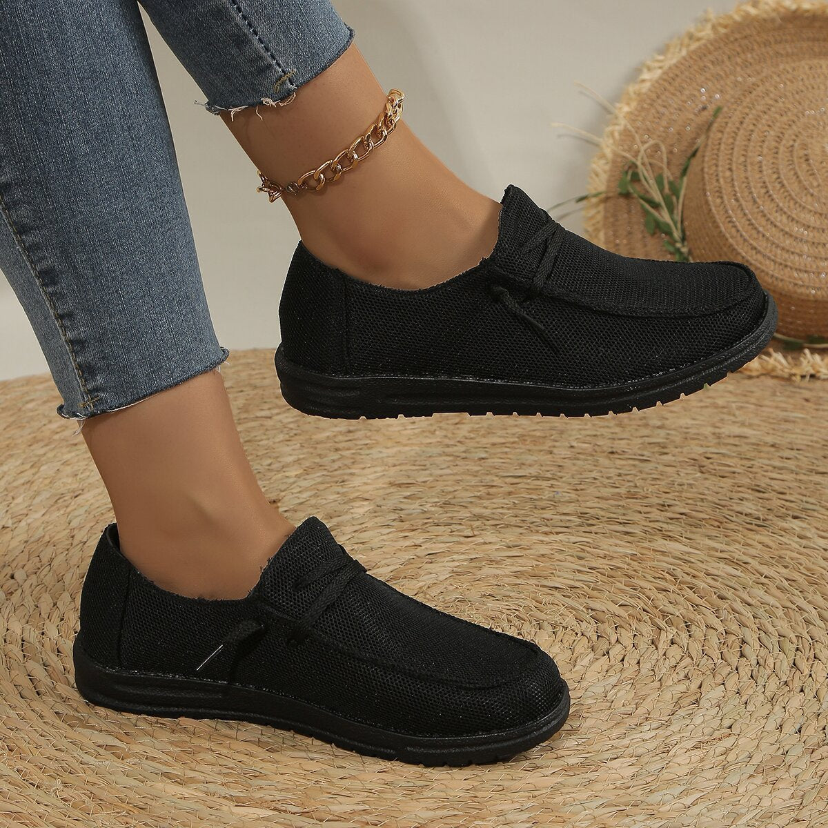 Women's Casual Lace Up Flat Plus Size Slip-on Loafers