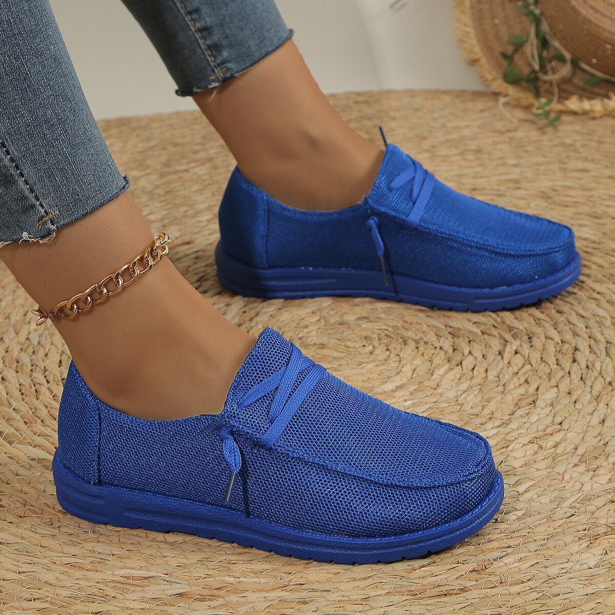 Women's Casual Lace Up Flat Plus Size Slip-on Loafers