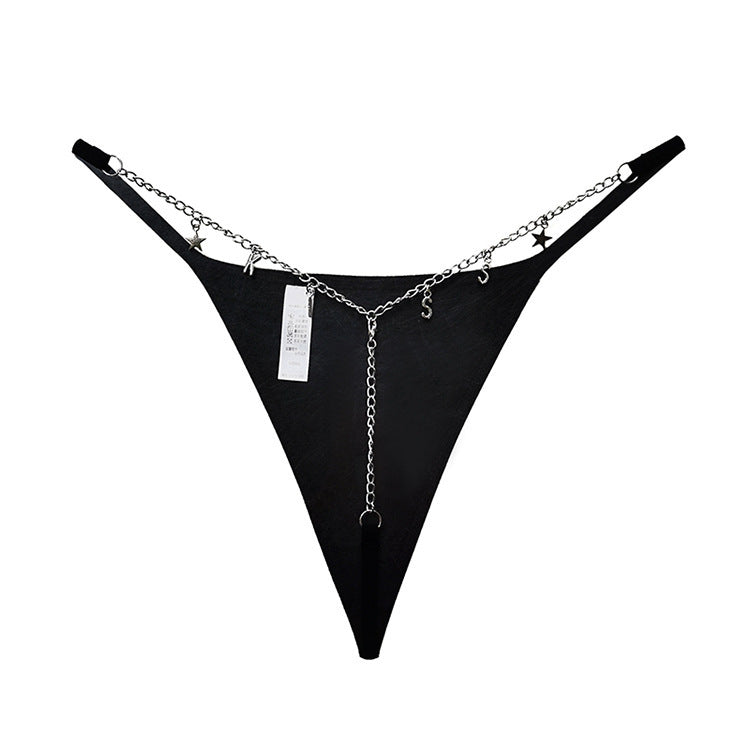 Chain V Pants Sexy Black Panties Women's Metal Thong