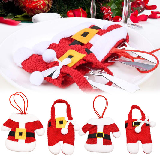 Santa Claus Christmas Decorations New Year Pocket Fork Knife Cutlery Holder Bag Home Party Table Dinner DecorationTableware