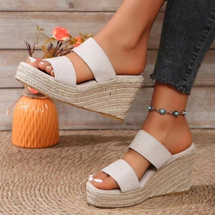 Women's Sandals Rope Bottom Wedge Slippers