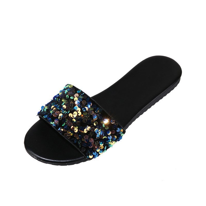 Women's Sequined Flat Slippers Plus Size Outer Wear Beach Sandals