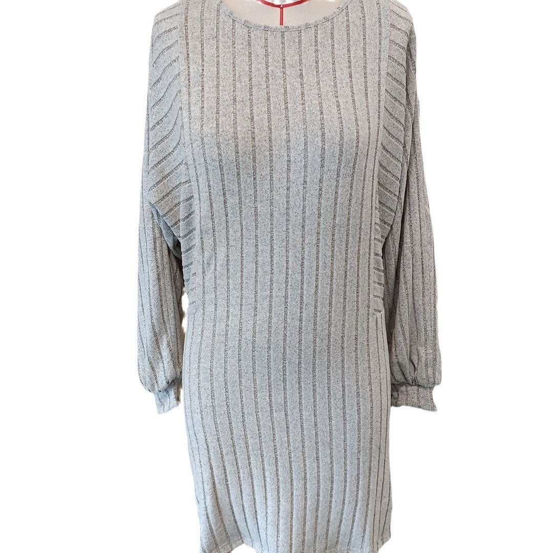 Women's Irregular Sunken Stripe Long Sleeve Knitted Dress