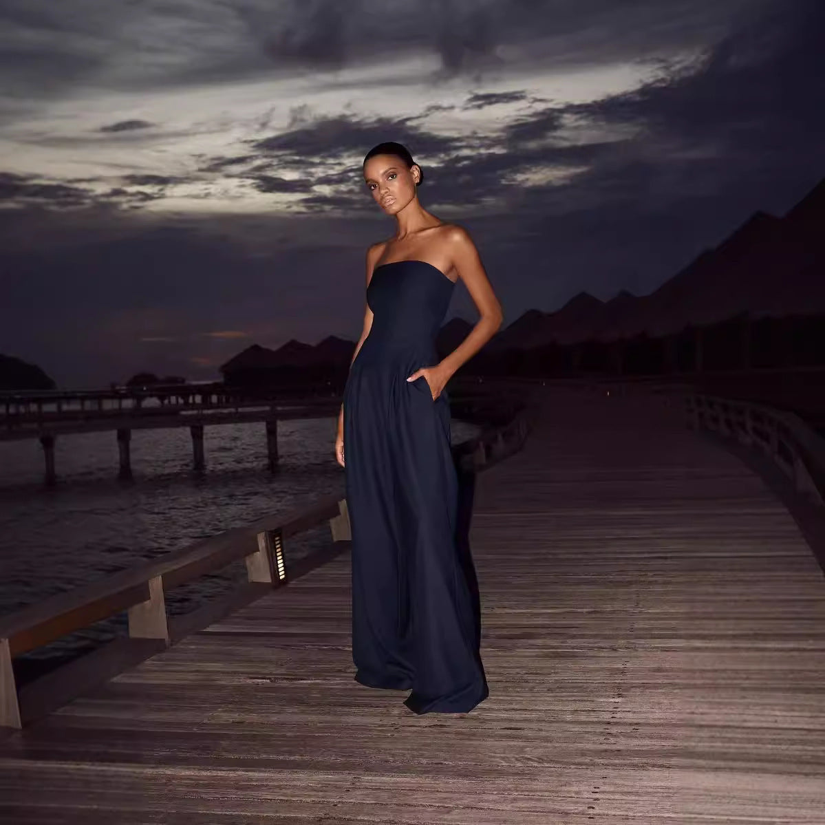 Casual Backless Slim Fit Smocking Temperament Jumpsuit