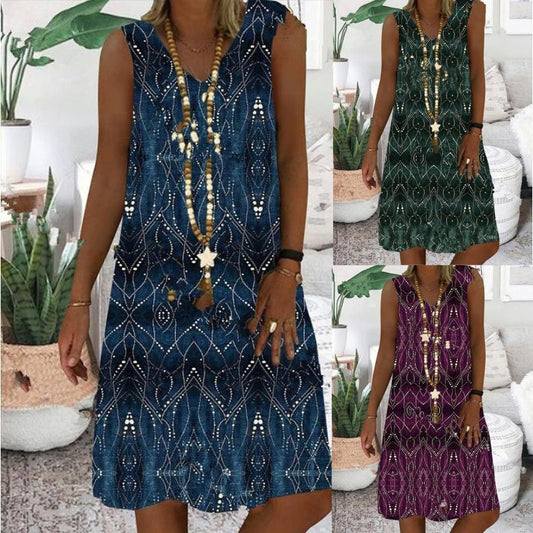 Printed Fashion Sleeveless Dress Plus Size Loose