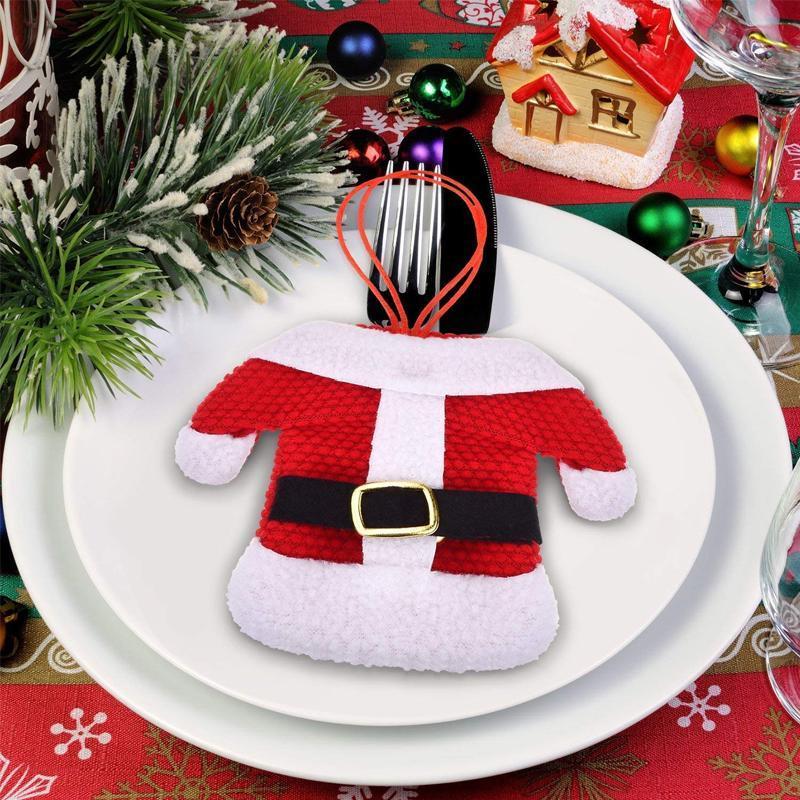 Santa Claus Christmas Decorations New Year Pocket Fork Knife Cutlery Holder Bag Home Party Table Dinner DecorationTableware