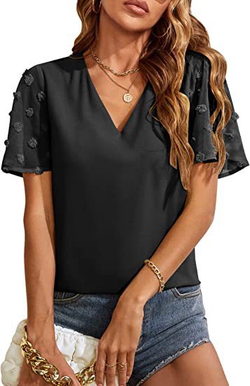 Women's Chiffon Shirt Fur Ball Short Sleeve Shirt