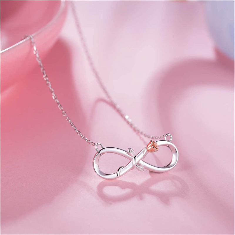 Double Fair Infinity Symbol Rose Necklace S925 Silver 8-word Rose Necklace Gift For Mom Wife Daughter Her